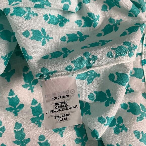J.Crew Green and Blue Print Cotton Button-Down Blouse Women’s Size 6 Vintage - Picture 9 of 10